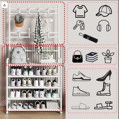 Grand Porte-Manteau en fer avec Étagère à Chaussures Intégrée à 5 Niveaux