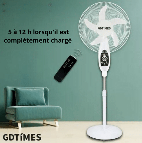 Ventilateur rechargeable avec panneau solaire et 2 ampoules