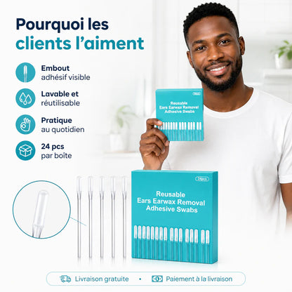 Bâtonnets Adhésifs Lavables pour l’Hygiène des Oreilles – Boîte de 24(Achetez 1 obtenez 1 gratuit)