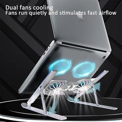 Support pour ordinateur portable pliable et portable en aluminium avec 2 ventilateurs de refroidissement