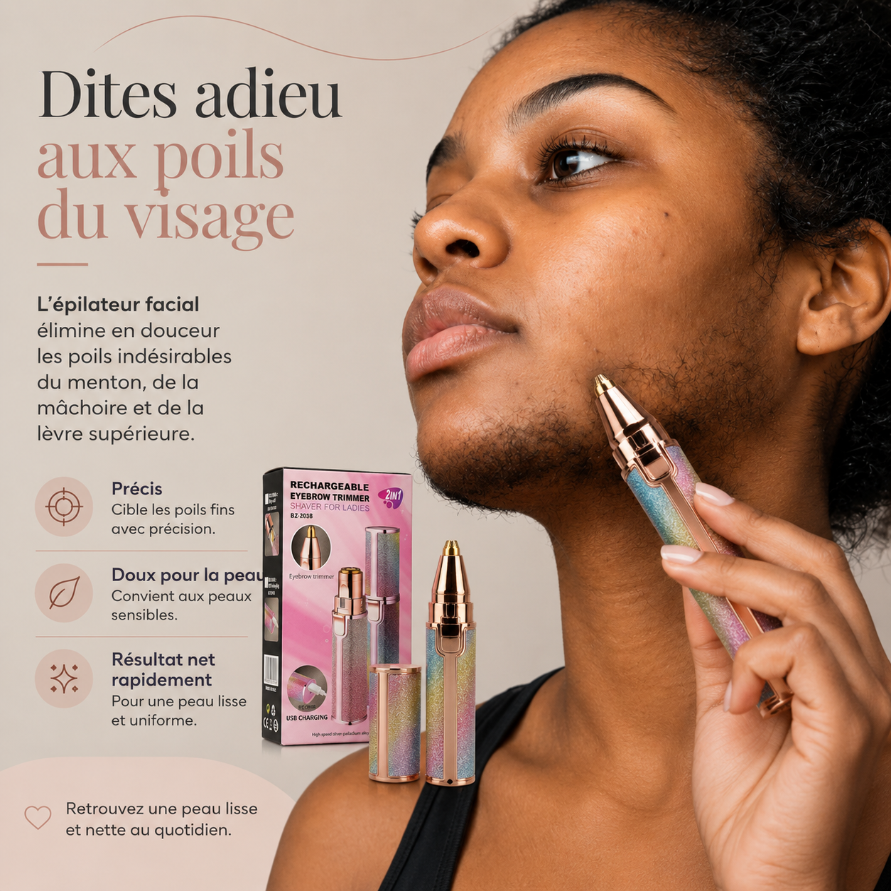 Épilateur Électrique 2 en 1 Rechargeable