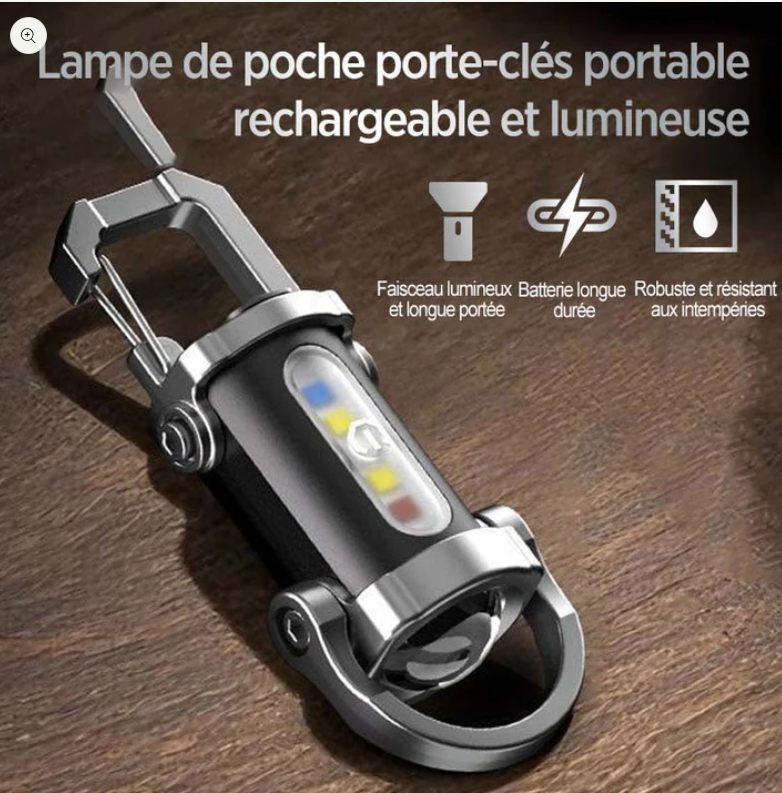 Lampe torche portable rechargeable et lumineuse pour porte-clés