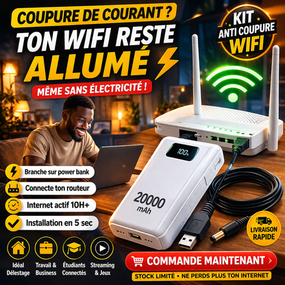 KIT ANTI COUPURE WIFI – Power Bank 20000mAh + Câble Routeur ⚡