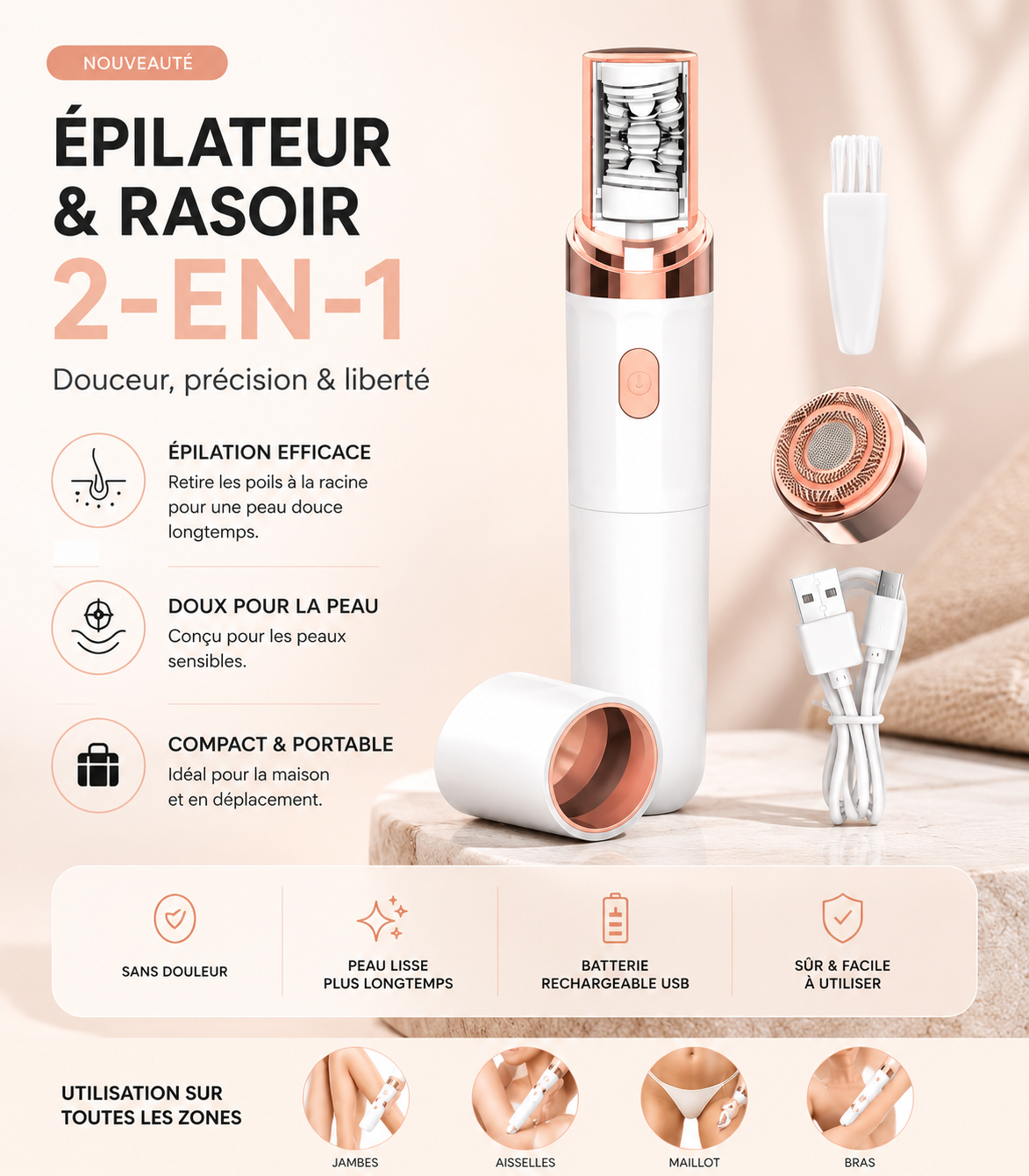 Nouvel outil de nettoyage intelligent électrique automatique à double tête