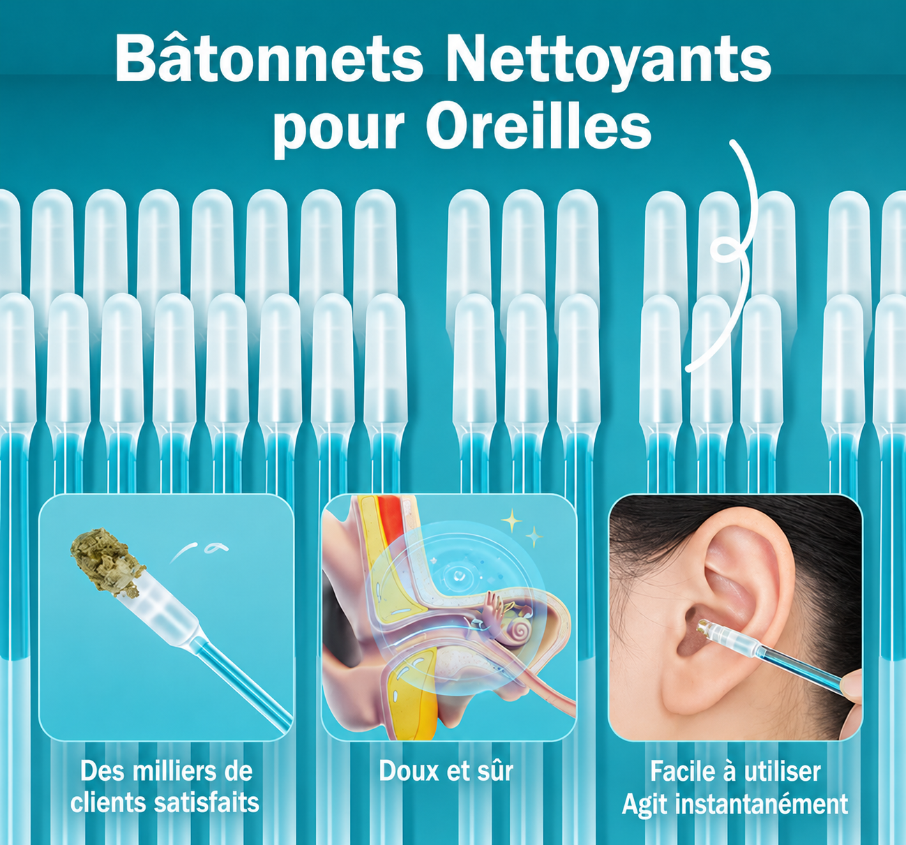 Bâtonnet Adhésif Réutilisable de Nettoyage pour Conduit Auditif- Soins des oreilles doux et visibles