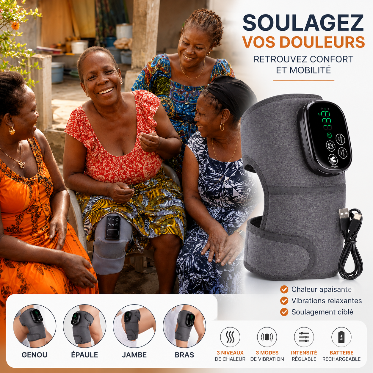 Genouillère Massante Chauffante Rechargeable ⭐