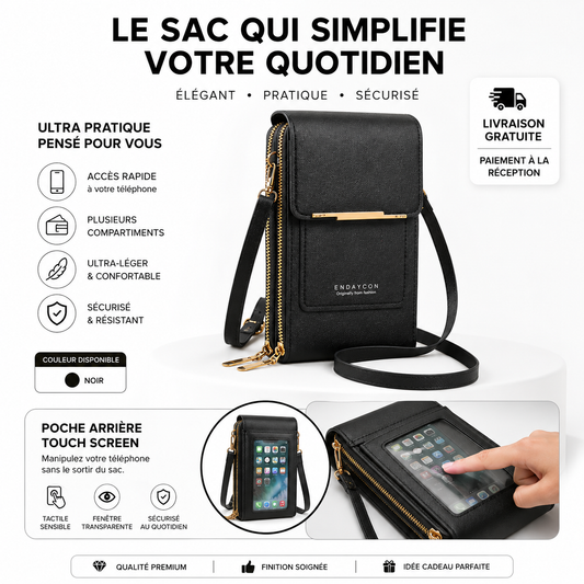 Sacoche pour téléphone portable à écran tactile pour femme( COULEUR DISPONIBLE : NOIR UNIQUEMENT)