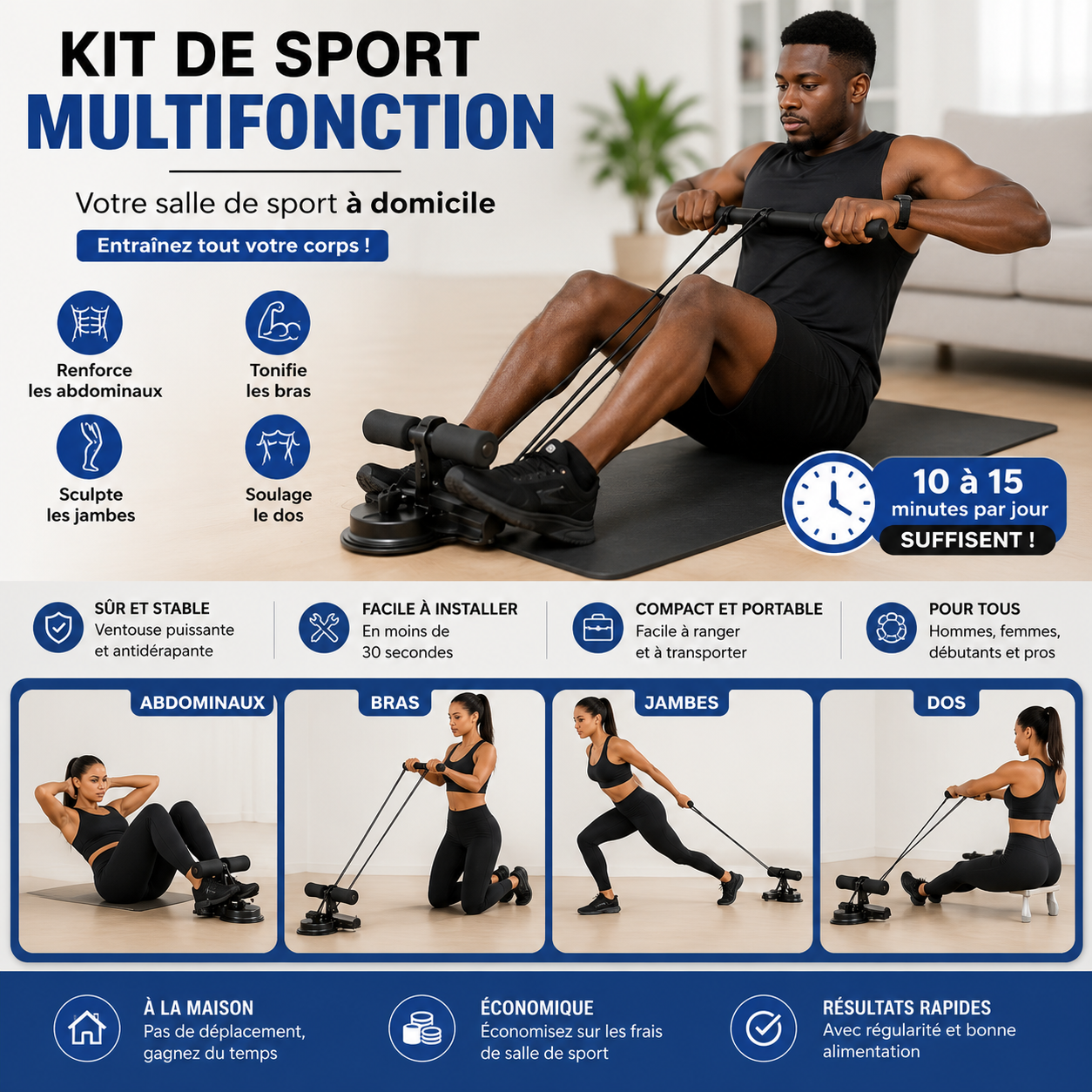 Appareil d'Assistance Abdominaux à Ventouse Puissante + Élastique offert