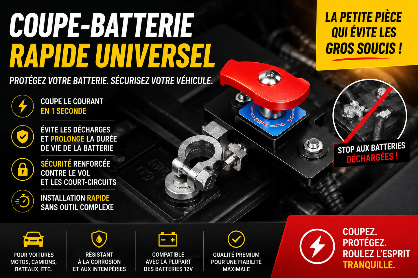 Interrupteur de déconnexion de batterie de voiture