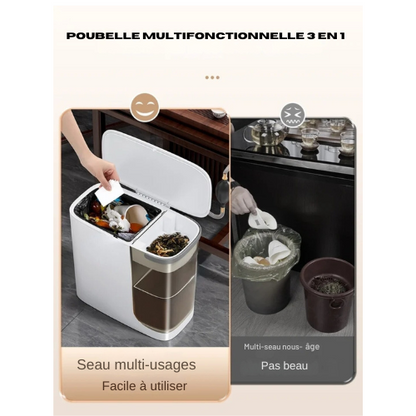 Poubelle Multifonction 2-en-1 avec Filtre et 50 sachets plastique offert