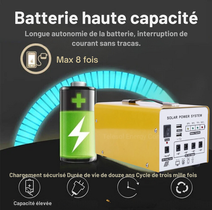 Mini centrale solaire Portable 12V, générateur, avec panneau solaire, Profitez de 4 lampes LED offertes gratuitement
