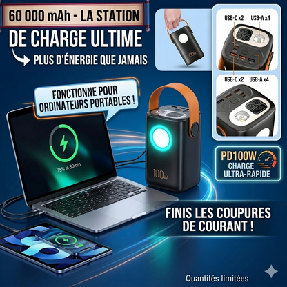 🔋 PowerCube 60 000 mAh – La Batterie Ultime qui Ne Vous Lâche Jamais