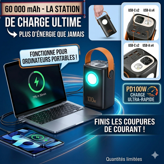 🔋 PowerCube 60 000 mAh – La Batterie Ultime qui Ne Vous Lâche Jamais