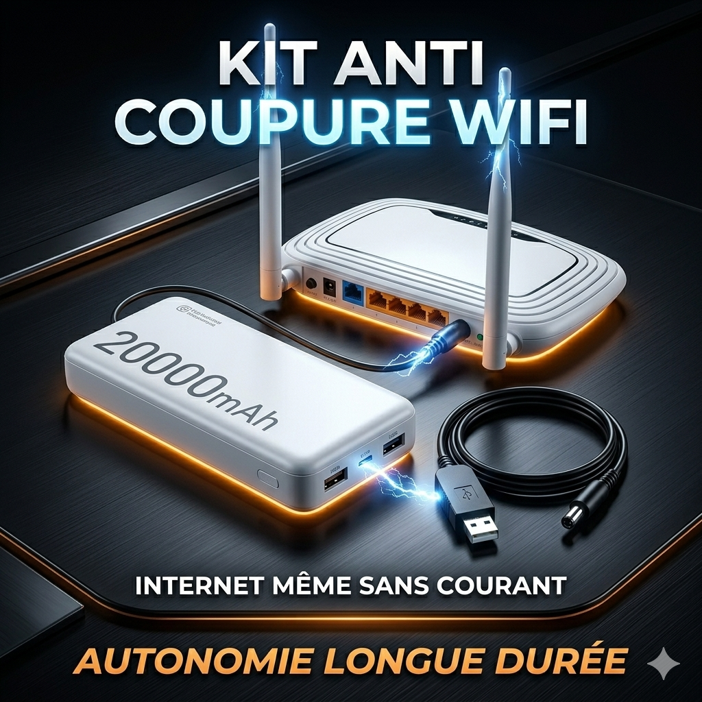 KIT ANTI COUPURE WIFI – Power Bank 20000mAh + Câble Routeur ⚡