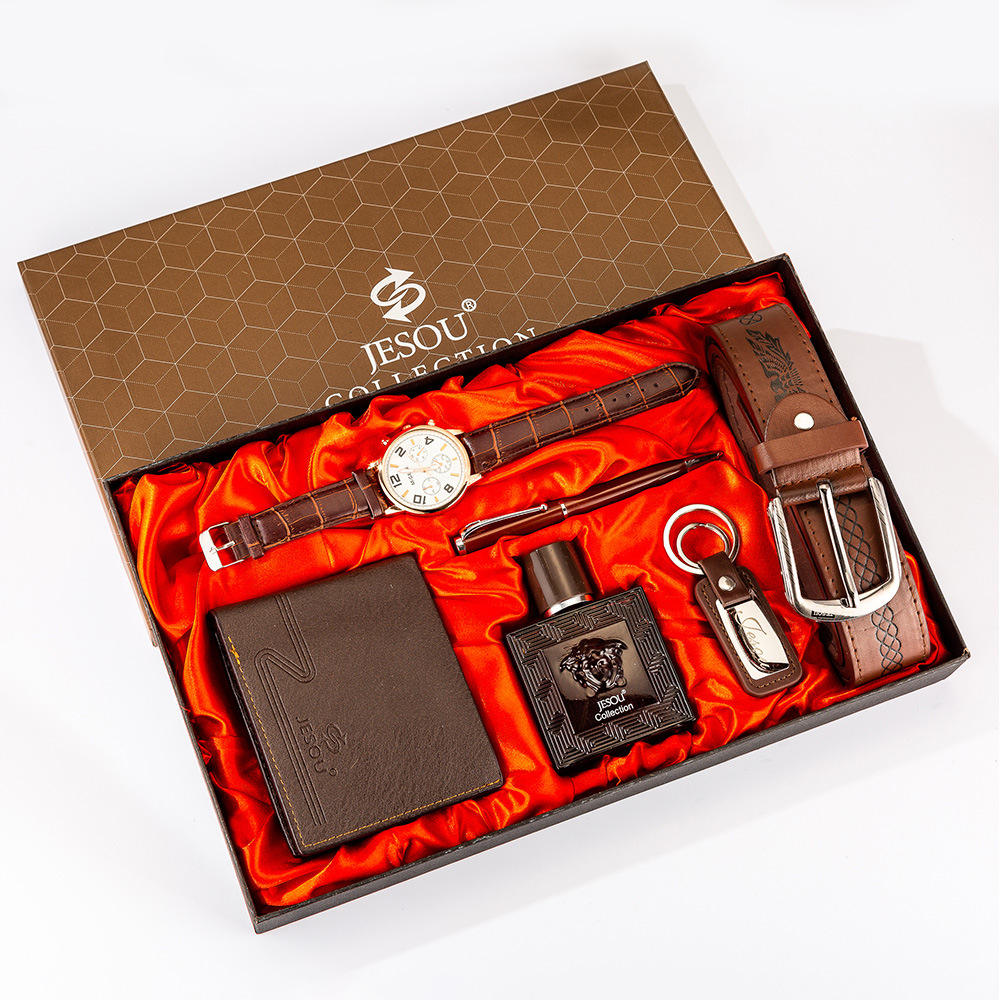 Nouveau Coffret Cadeau de Luxe Idéal pour Hommes – Ceinture, Montre, Portefeuille, Bracelet, Porte-Clés et Stylo
