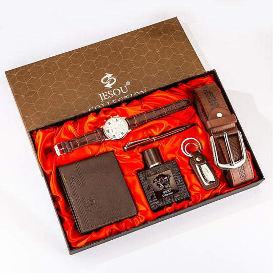 Nouveau Coffret Cadeau de Luxe Idéal pour Hommes – Ceinture, Montre, Portefeuille, Bracelet, Porte-Clés et Stylo