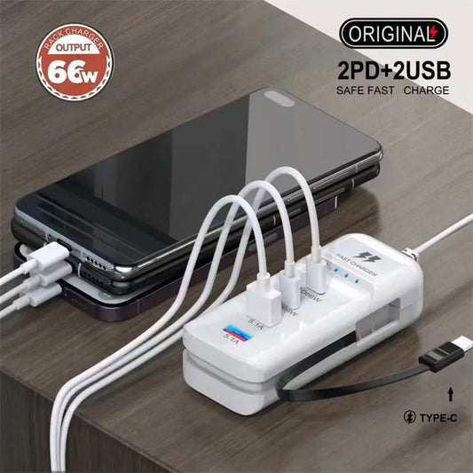 Chargeur 2026 Rapide™ 4 en 1 ( 4 ports USB+ 1 câble type C intégré)