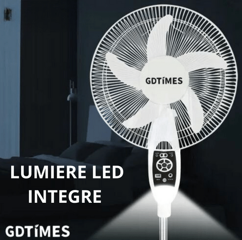 Ventilateur rechargeable avec panneau solaire et 2 ampoules