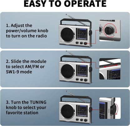 Radio MEGA SONIKA SA-3070U-BT-11 Bandes,Baterie Rehargeable,USB,MP3