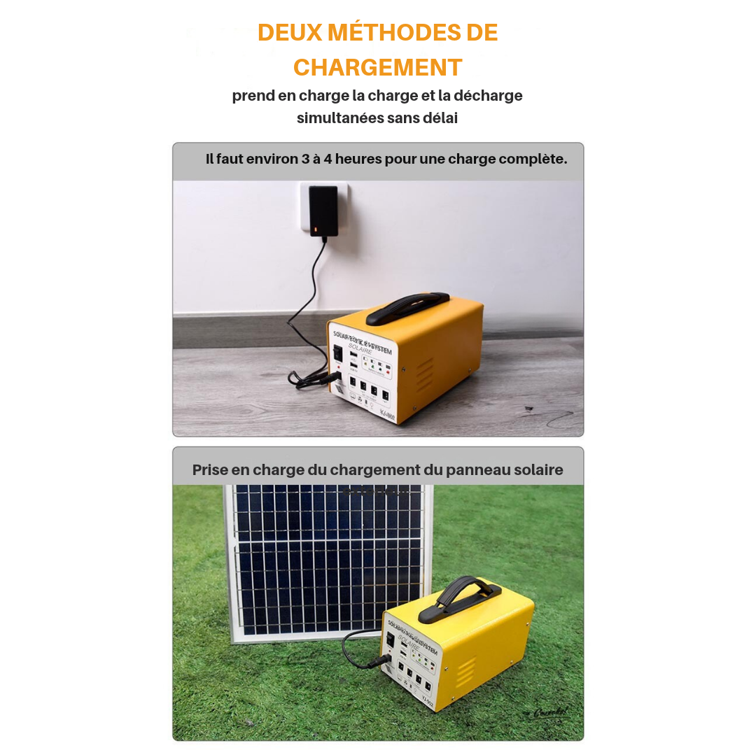 Mini centrale solaire Portable 12V, générateur, avec panneau solaire, Profitez de 4 lampes LED offertes gratuitement