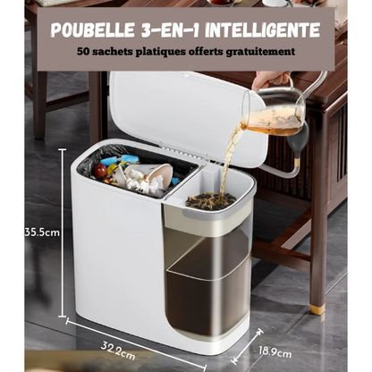 Poubelle Multifonction 2-en-1 avec Filtre et 50 sachets plastique offert