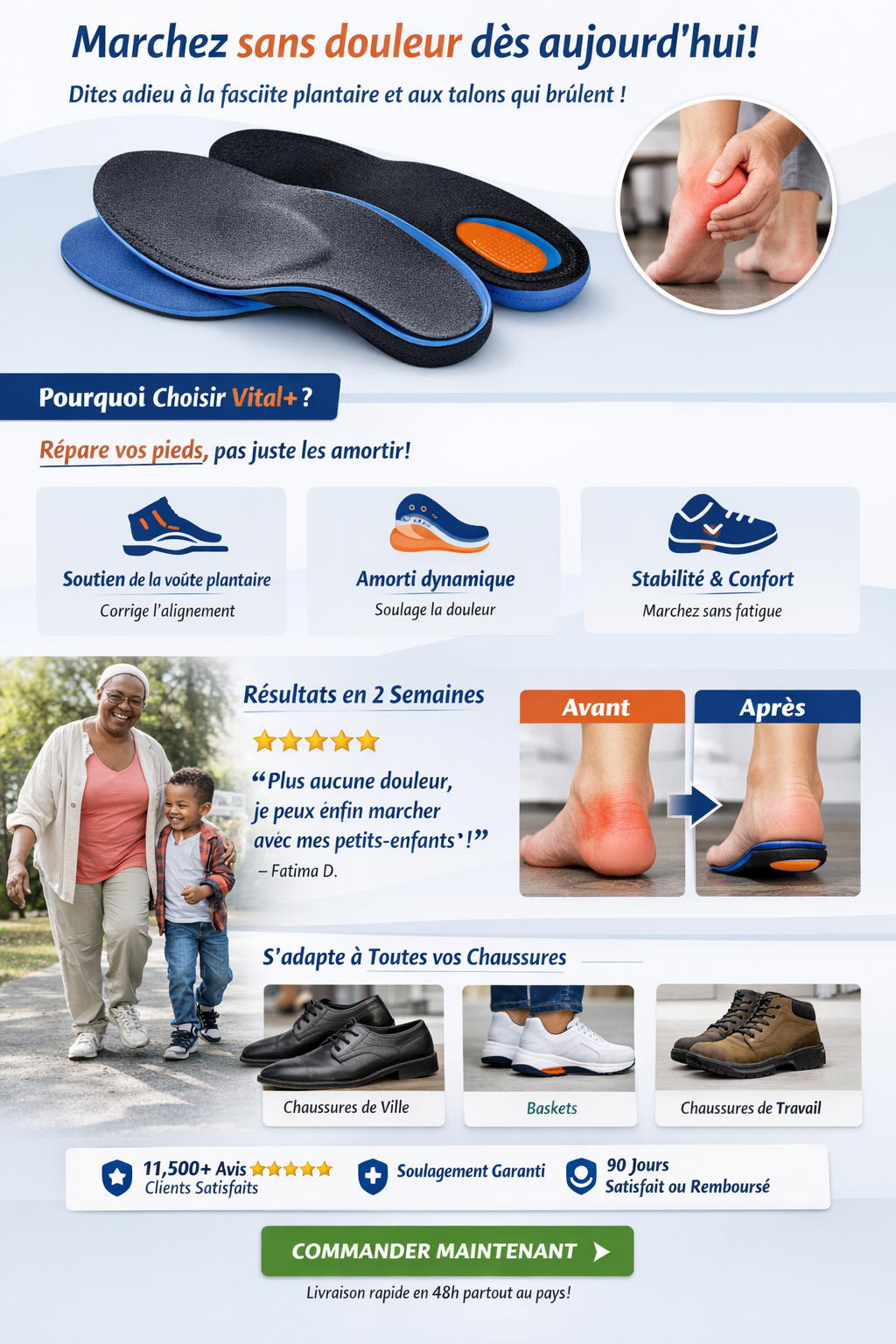 Semelles Orthopédiques Anti-Douleur – Spécial Fasciite Plantaire & Talon( paires de semelles)