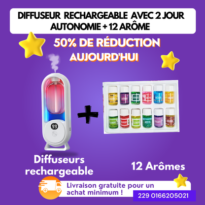 Diffuseur Rechargeable avec minuterie et 12 Arômes Enrichissants