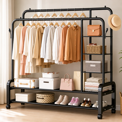 Porte-vêtements Avec étagères Fer inoxydable (88kg de Charge) Solide