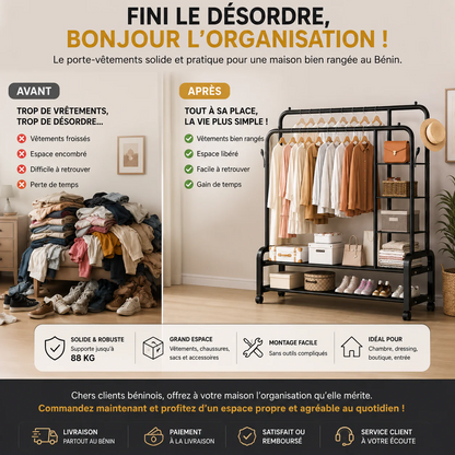 Porte-vêtements Avec étagères Fer inoxydable (88kg de Charge) Solide