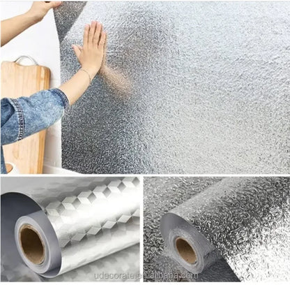 Papier Peint Cuisine Aluminium – Imperméable & Résistant à la Chaleur, Auto-Adhésif | Longueur 5 mètres | Largeur 60 centimètres