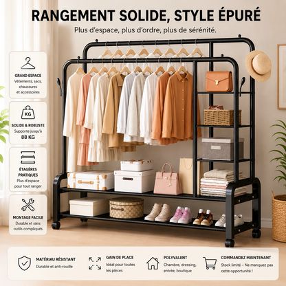 Porte-vêtements Avec étagères Fer inoxydable (88kg de Charge) Solide