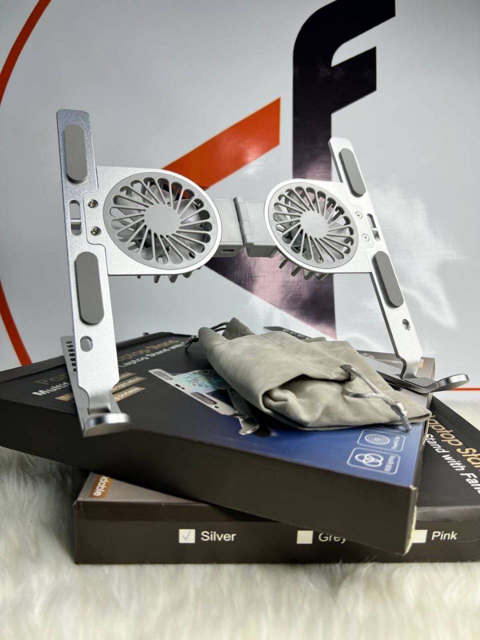 Support pour ordinateur portable pliable et portable en aluminium avec 2 ventilateurs de refroidissement