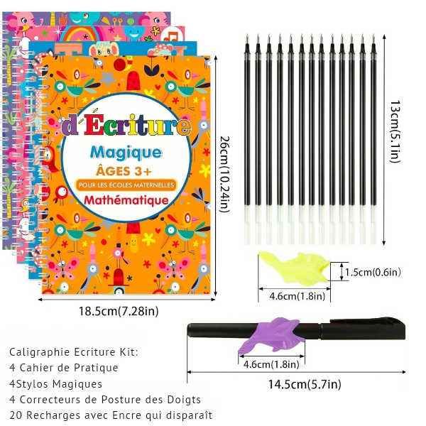 Pack Cahier pour Maternelle au CE1 : Écriture en 14 Jours – 4 Cahiers, 1 Stylo, 10 Recharges à 10 900 FCFA